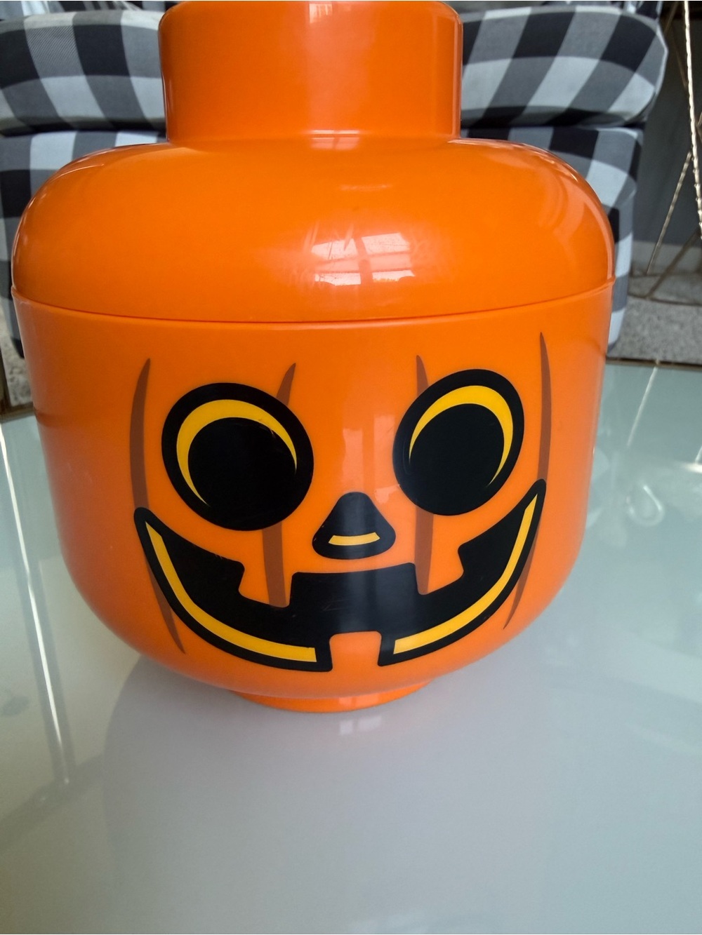 LEGO Halloween orange pumpkin head container